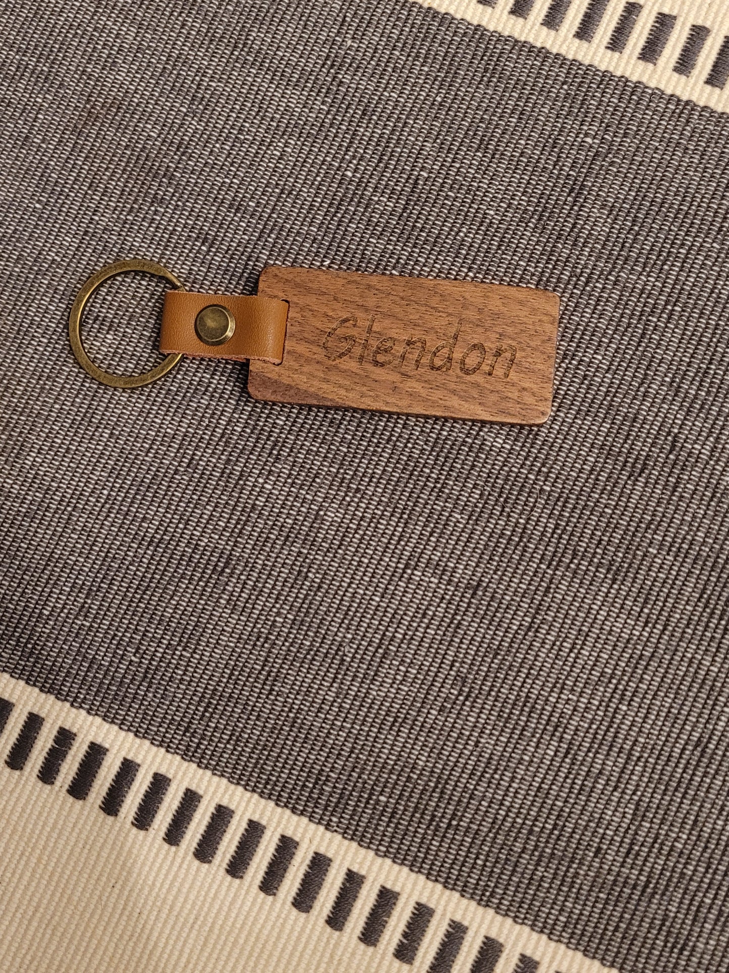 Custom Engraved Hardwood Entry Hall Key Valet Tray w/Two Engraved Leather and Wood Keychains